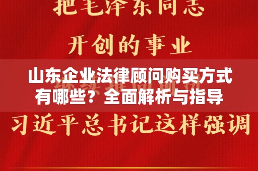 山东企业法律顾问购买方式有哪些？全面解析与指导